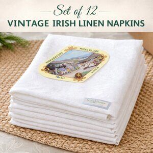 Vintage Richardson's Irish Linen Napkins Set of 12 White Floral Damask